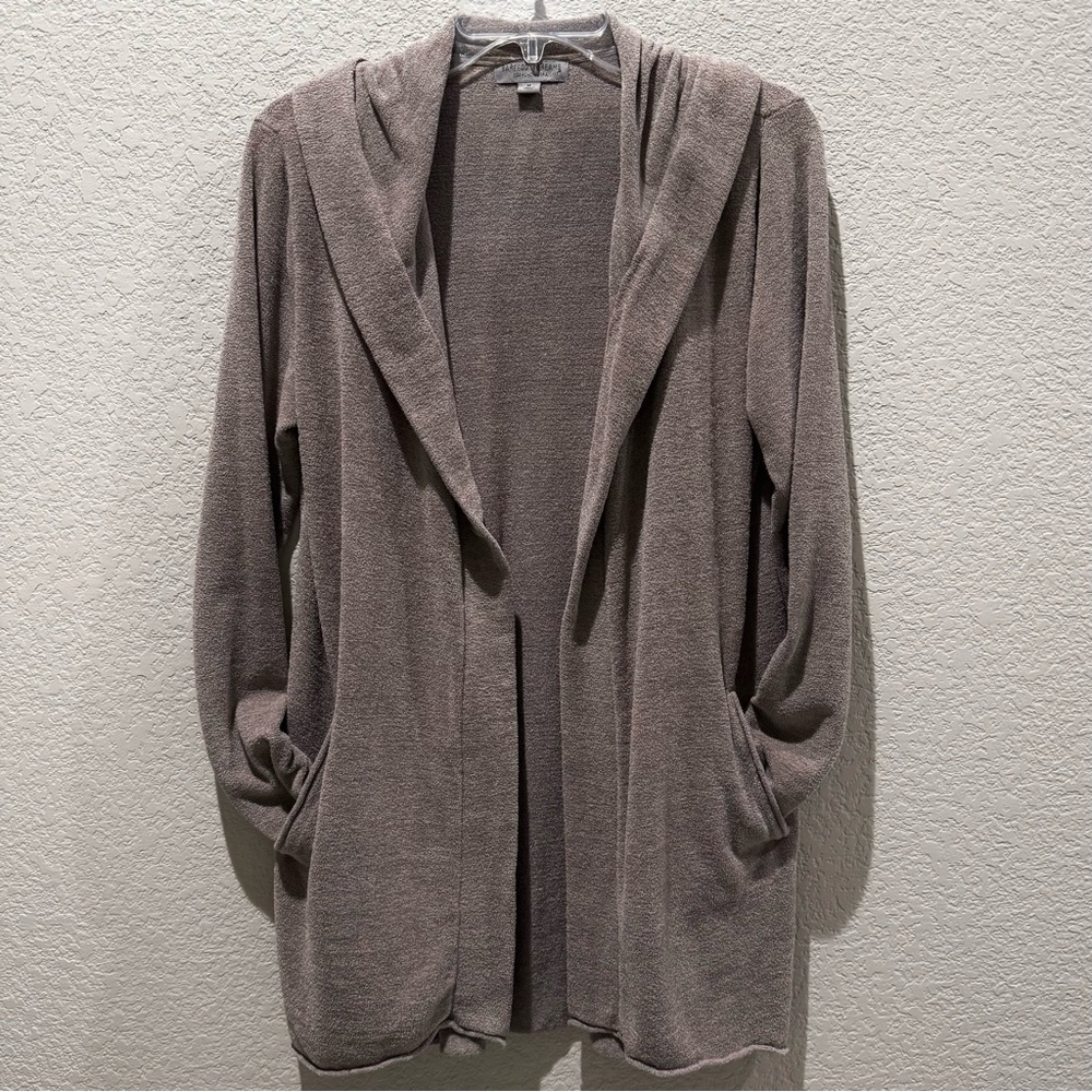 Womens Barefoot Dreams Long Size M Hoodie Cozychic Lite Taupe Soft